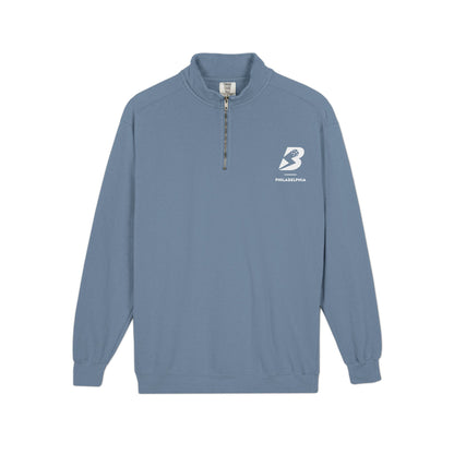 Blue Quarter-Zip Sweatshirt with Small 'B' Logo – Casual Athletic Pullover