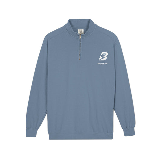 Blue Quarter-Zip Sweatshirt with Small 'B' Logo – Casual Athletic Pullover