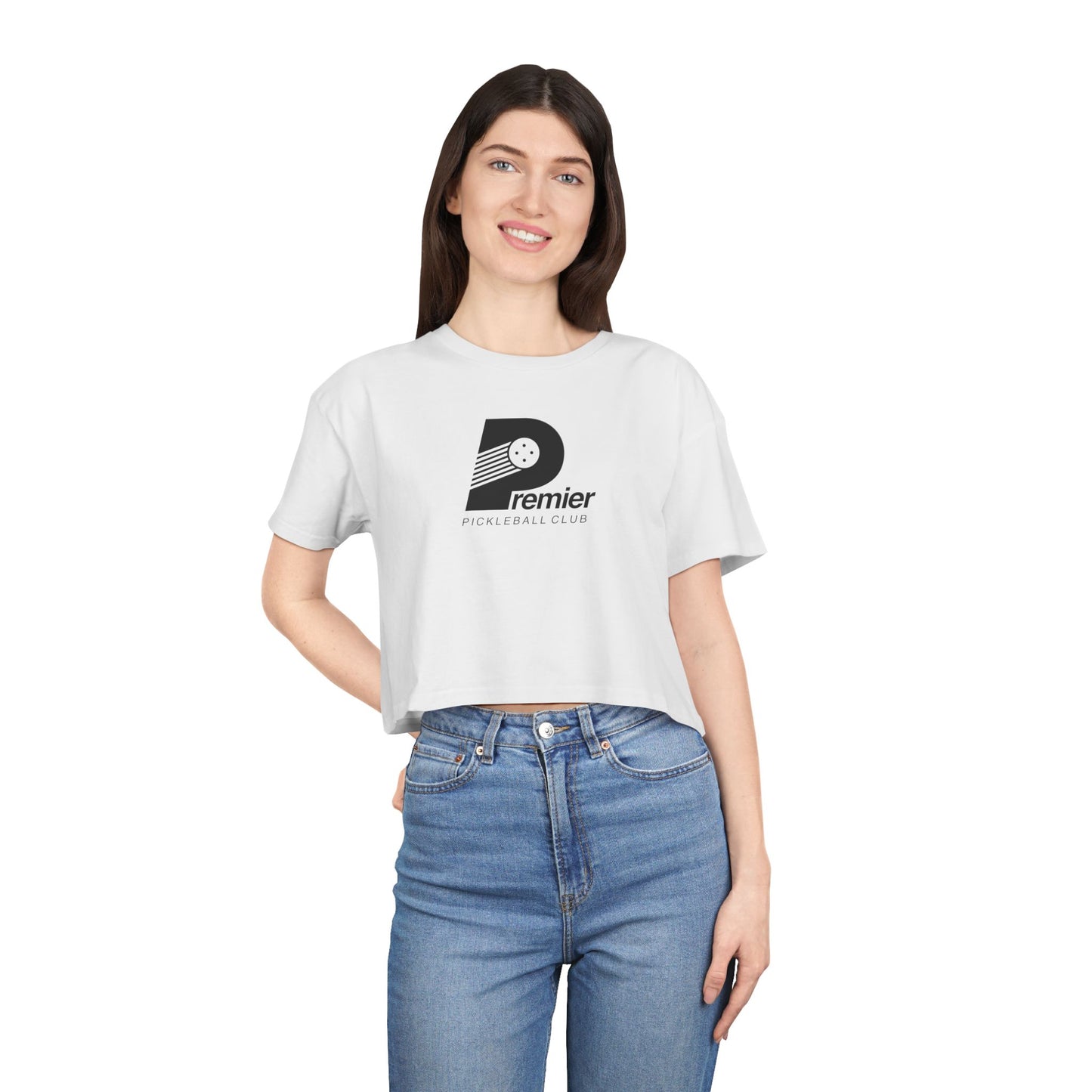 Premier Pickleball Women's Crop Tee — Casual Athletic Crop Top for Pickleball Players - White