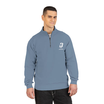 Blue Quarter-Zip Sweatshirt with Small 'B' Logo – Casual Athletic Pullover