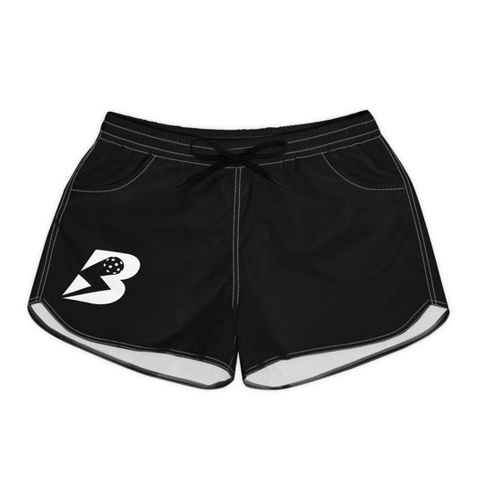 Women's Black Athletic Shorts with Side Bolt Logo — Casual Running & Lounge Shorts